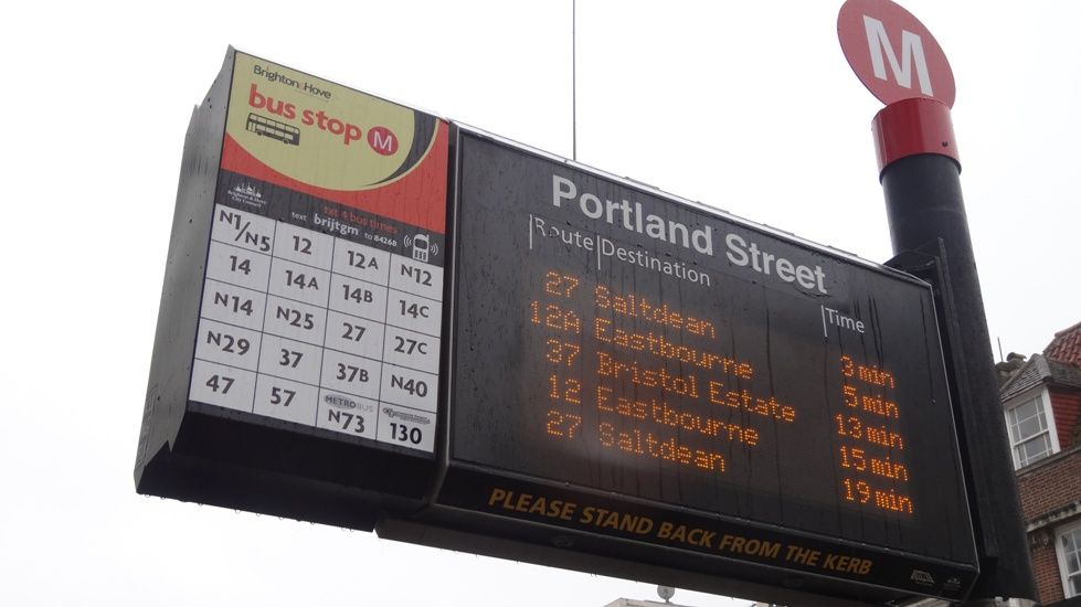 Real time information display at a bus stop