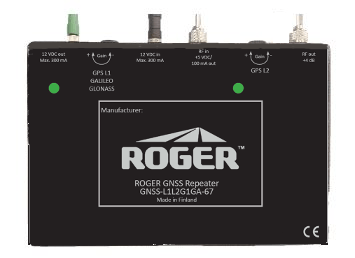 Roger GPS : GNSS-L1L2G1GA repeater for GPS L1, L2, GLONASS, Galileo; IP67 enclosure